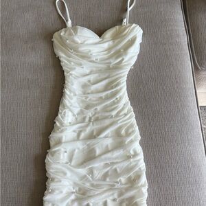 Windsor White Pearl-Embellished Mini Dress
